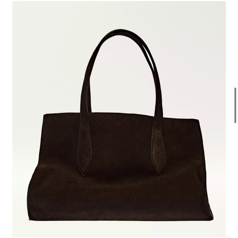 Massimo Dutti Split Suede Leather Maxi Icon Tote Bag in chocolate brown